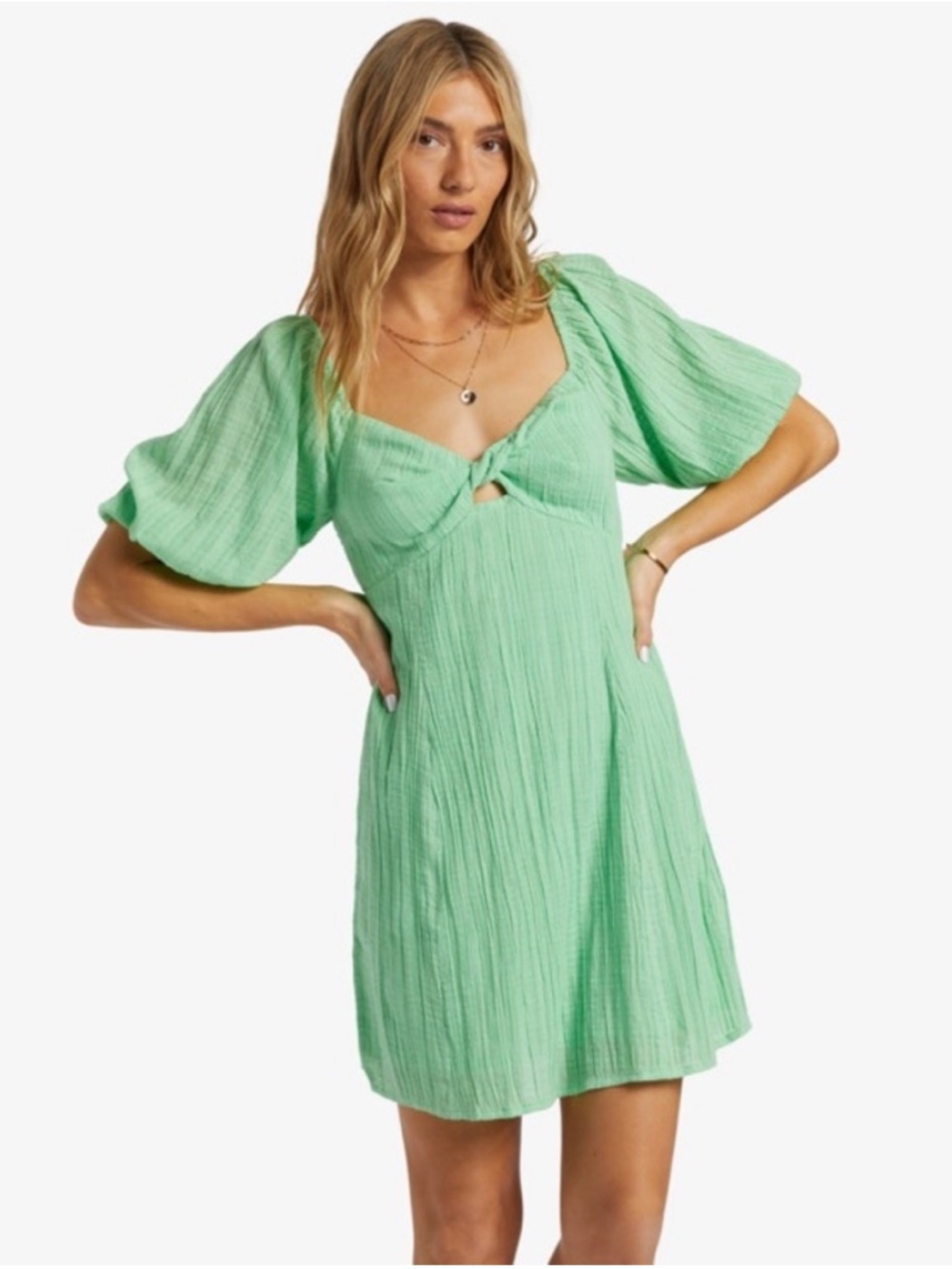 Billabong Mint Green Puff-Sleeve Mini Dress